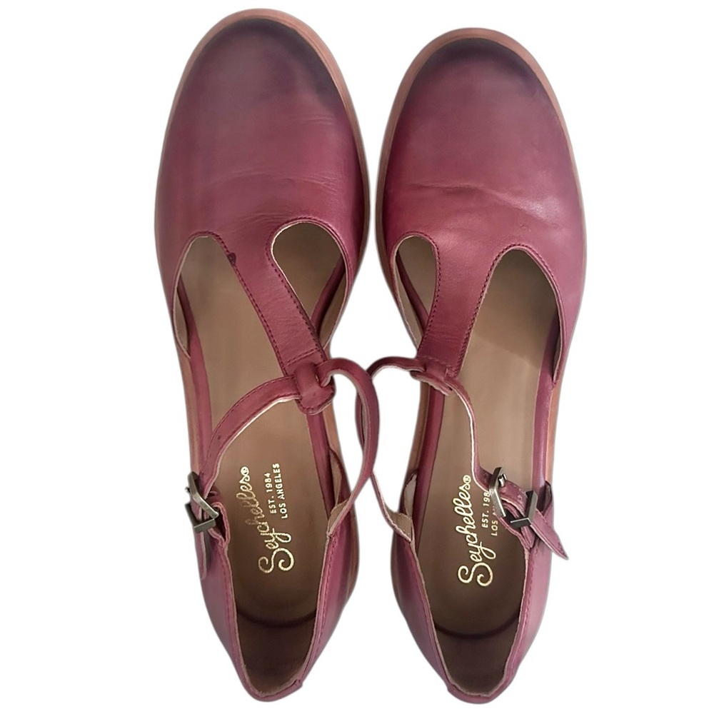 Seychelles Soulmate Wine Mary Jane T Strap Stacked Heel Shoes Loafers Womens 10 - Picture 4 of 13